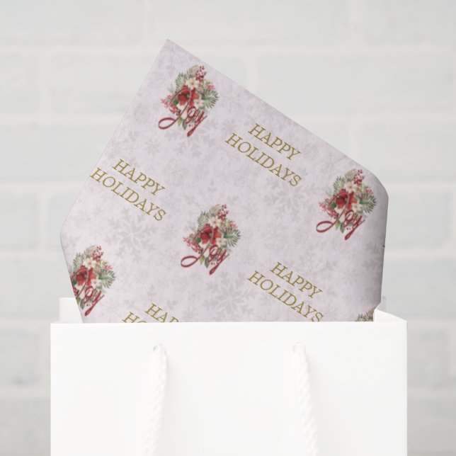 Joy Script Red Botanical Christmas Tissue Paper (Gift Bag)