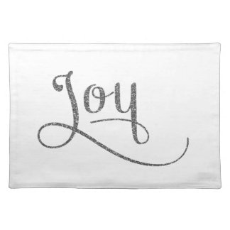 Joy Script Silver Glitter Cloth Placemat