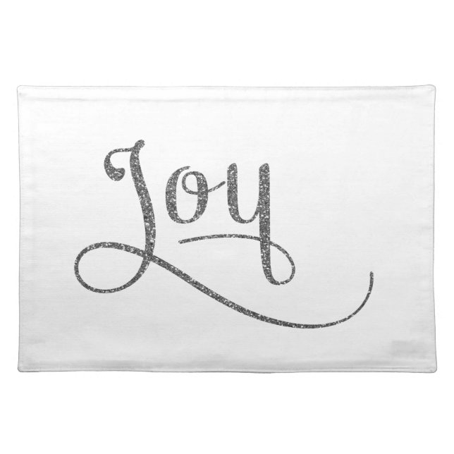 Joy Script Silver Glitter Cloth Placemat (Front)