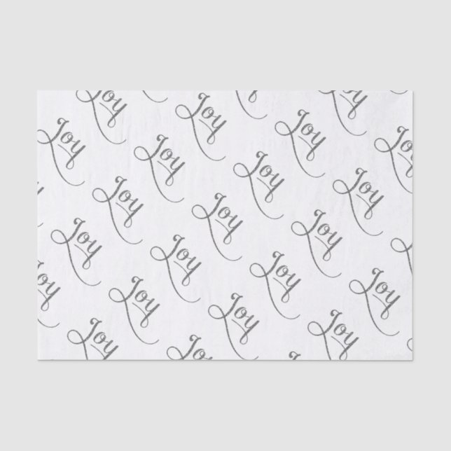 Joy Script Silver Glitter Tissue Paper (Front)