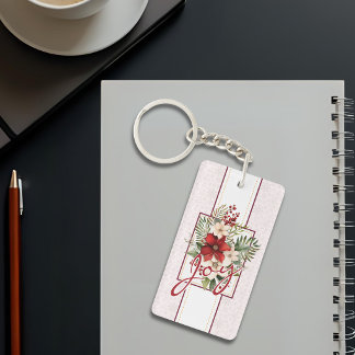 Joy Script Winter Botanical Christmas Keychain