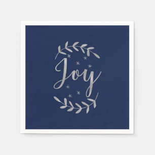 JOY Silver Blue Botanical Leaf Modern Holiday Napkins