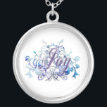 Joy! Silver Plated Necklace<br><div class="desc">Purple typography surrounded by blue vines and flowers design..</div>