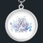 Joy! Silver Plated Necklace<br><div class="desc">Purple typography surrounded by blue vines and flowers design..</div>