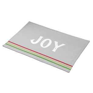 Joy Silver Red Gold Green Stripes Cloth Placemat