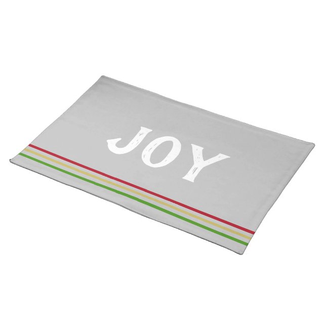 Joy Silver Red Gold Green Stripes Cloth Placemat (On Table)