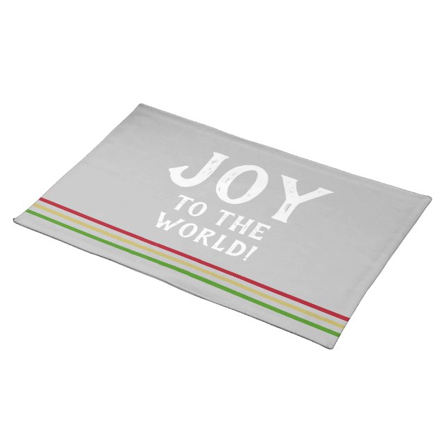 Joy Silver Red Gold Green Stripes Cloth Placemat (On Table)