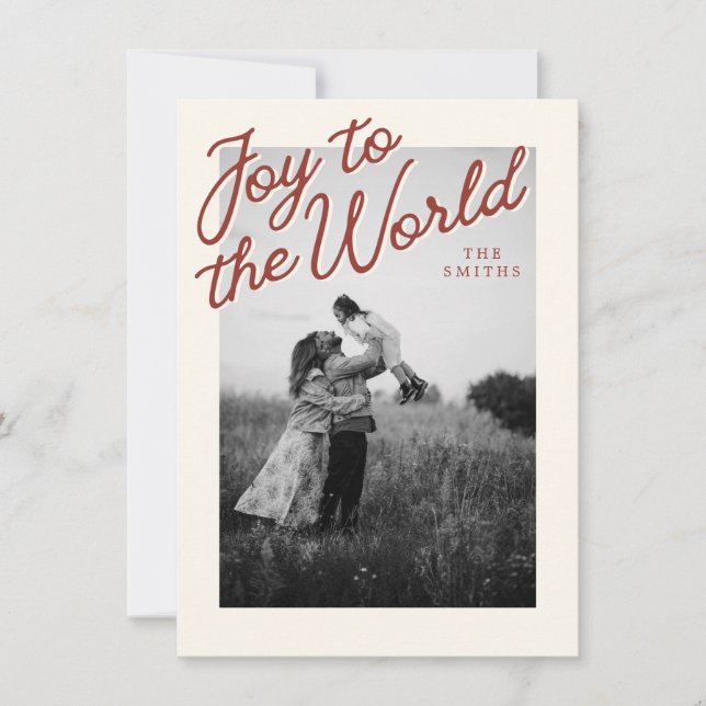 Joy Simple Christian Classic Red Christmas Photo Holiday Card (Front)