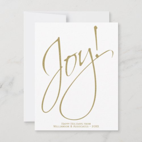 Joy Simple Elegant Gold  White Small Business Holiday Card