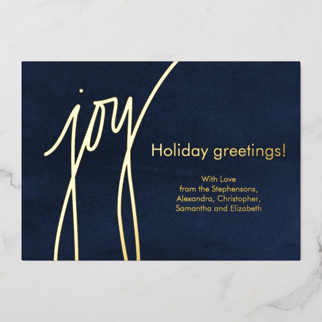 Joy Simple Modern Gold Script Holiday Card (Front)
