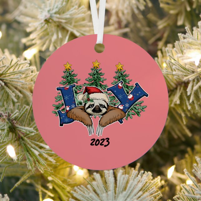 Joy Sloth Christmas Metal Ornament (Insitu)
