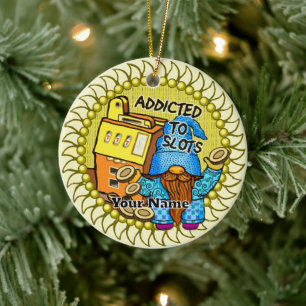 Joy slots gnome ceramic ornament