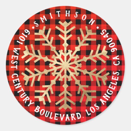 Joy Snow Christmas Return RSVP Buffalo Plaid Warm Classic Round Sticker