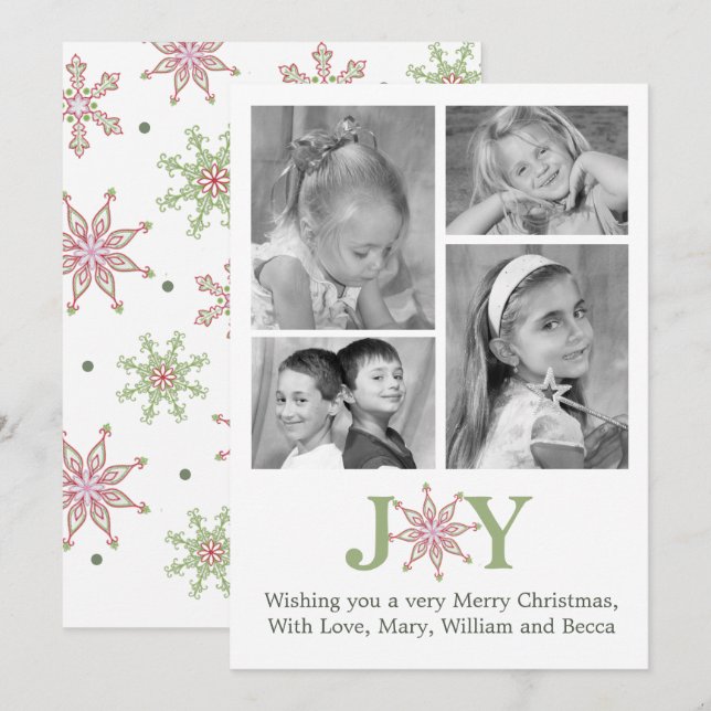 Joy Snowflake Christmas Photo Card Multi Photo (Front/Back)
