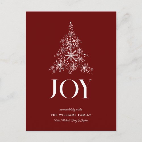 JOY  Snowflake Christmas Tree Holiday Postcard