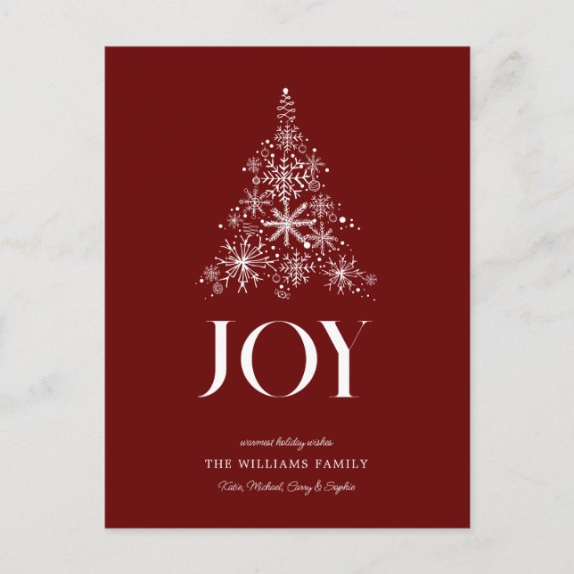 JOY | Snowflake Christmas Tree Holiday Postcard (Front)