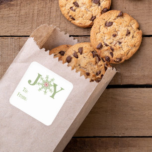 Joy Snowflake Festive Holiday Colorful To From Square Sticker