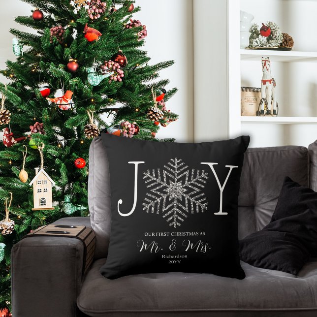 Joy Snowflake First Christmas as Mr & Mrs Throw Pillow (Creator Uploaded)