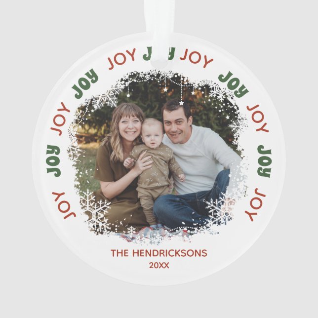 JOY Snowflake Frame Photo  Ornament (Back)