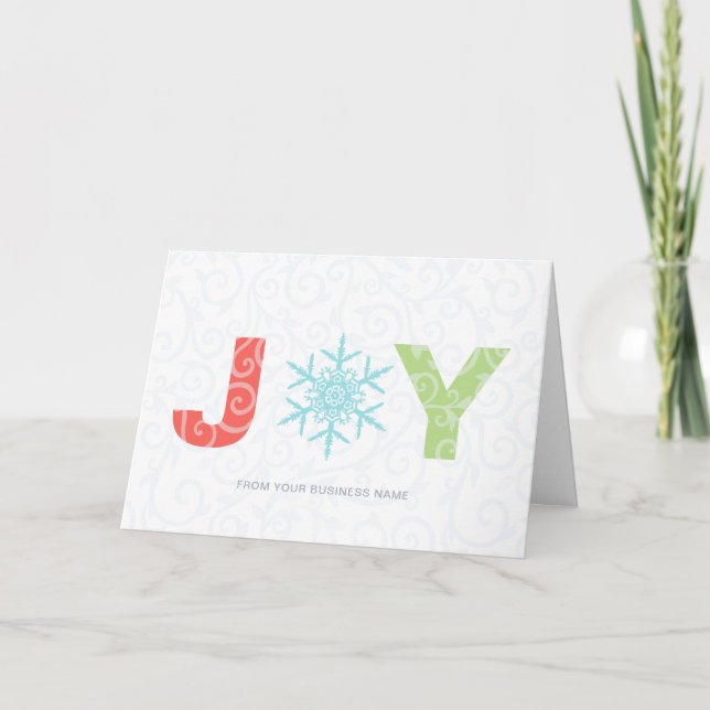 Joy Snowflake Modern Corporate Business Holiday Card (Front)