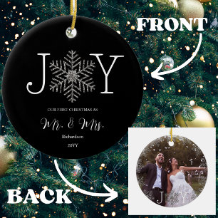 Joy Snowflake Our First Christmas as Mr & Mrs Ceramic Ornament