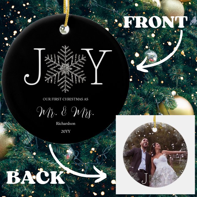 Joy Snowflake Our First Christmas as Mr & Mrs Ceramic Ornament (Creator Uploaded)