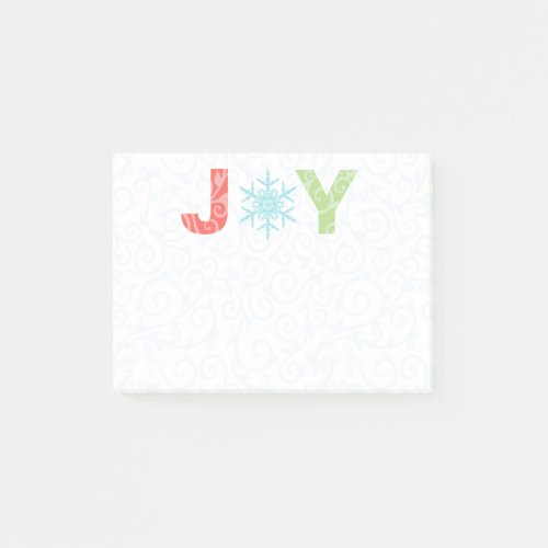 Joy Snowflake Pastel Red Damask Holiday 4 x 3 Post_it Notes