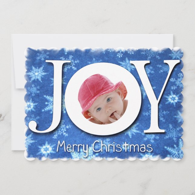 Joy Snowflakes Christmas Photo FlatCard Holiday Card (Front)