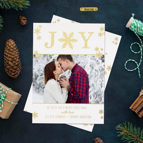 Joy Snowflakes Christmas Photo Real Foil Holiday Card