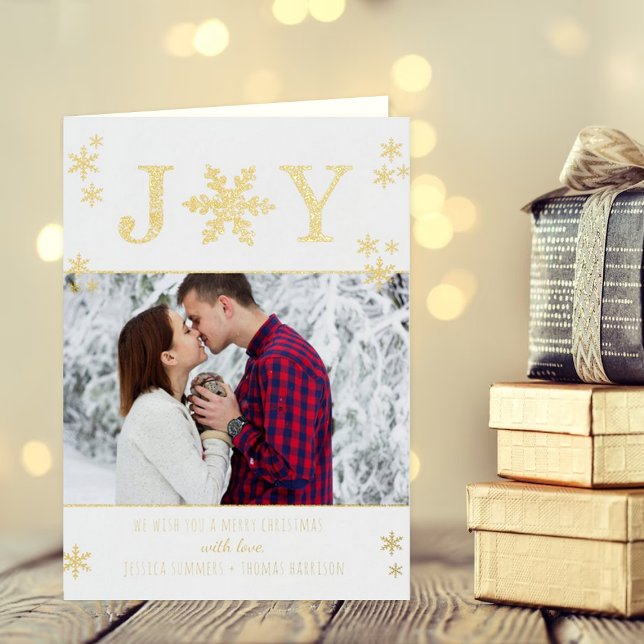 "Joy" Snowflakes Christmas Photo Real Foil Holiday Card (Creator Uploaded)