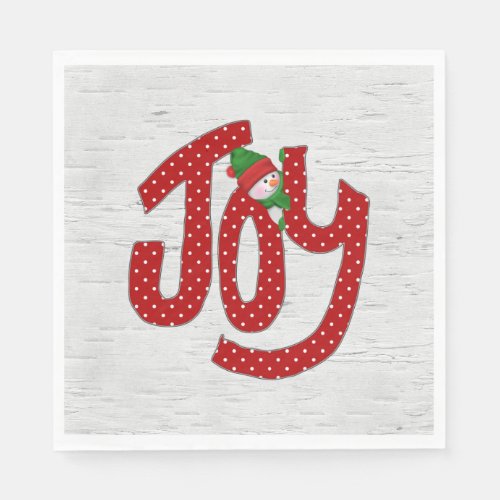 Joy Snowman on White Birch Napkins