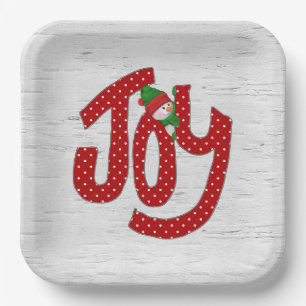 Joy Snowman on White Birch Paper Plates