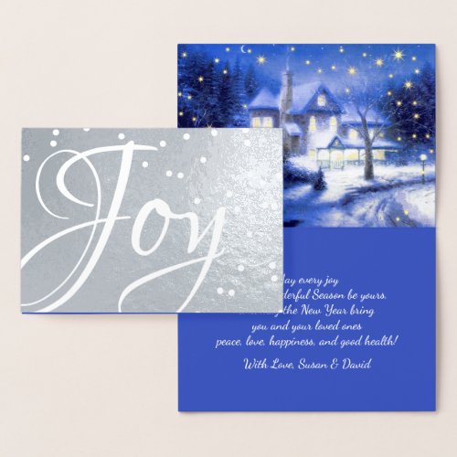 Joy Snowy Village Christmas Luxury Real Foil Card
