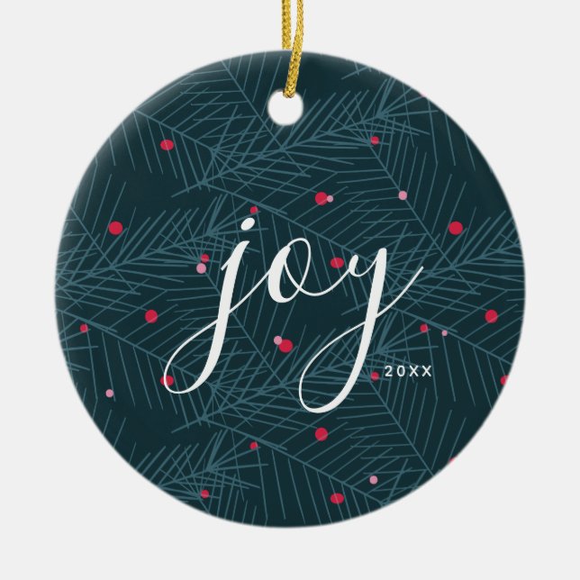 Joy Spruce Foliage With Berries Custom Christmas Ceramic Ornament (Front)