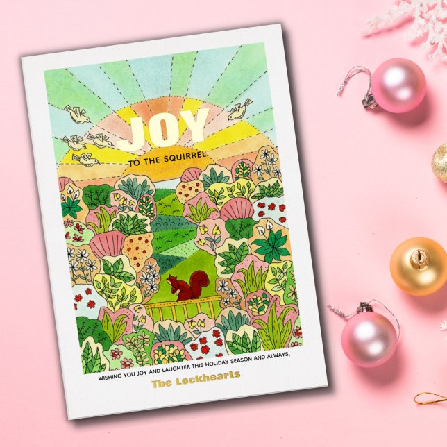Joy Squirrel Non-Traditional  Foil Holiday Card (Creator Uploaded)