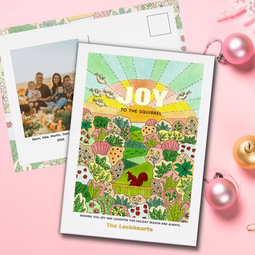 Joy Squirrel Non_Traditional Photo Foil Holiday Postcard