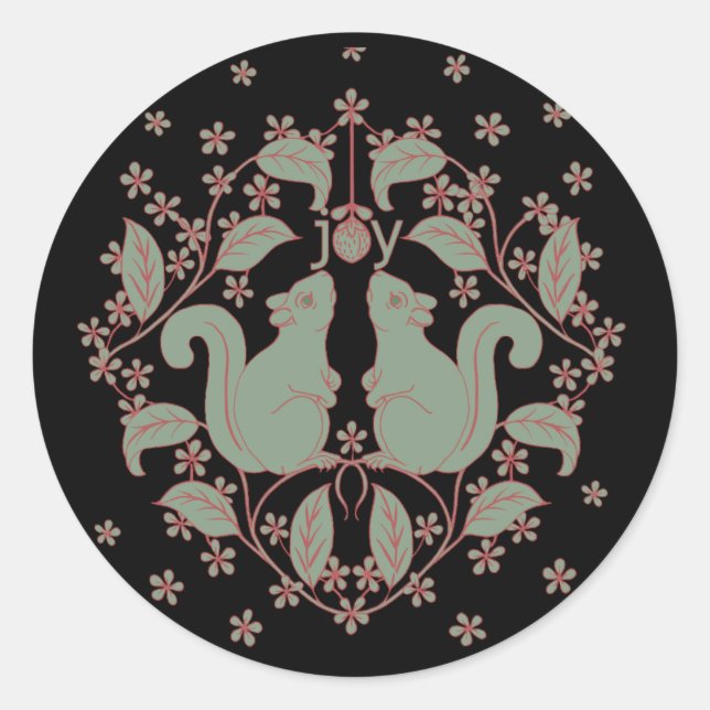 Joy Squirrels with Flowers Animal Art Gift Tag (Front)