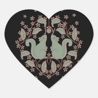 Joy Squirrels with Flowers Animal Art Heart Sticke Heart Sticker
