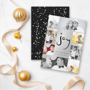 Joy & Star Brush Script Faux Foil Stylish 6 Photo Holiday Card