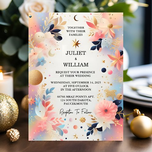 Joy Stars Glam Bright Pastel Ombre Glitter Wedding Invitation