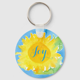 Joy Sunflower Watercolor Painting Keychain
