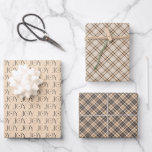 Joy Tan Tartan Plaid Pattern Christmas Wrapping Paper Sheets<br><div class="desc">Black and Tan Christmas pattern plaid tartan wrapping paper. Features three separate designs,  Joy modern word art pattern on tan with 2 chic black and tan plaid tartan patterns.</div>