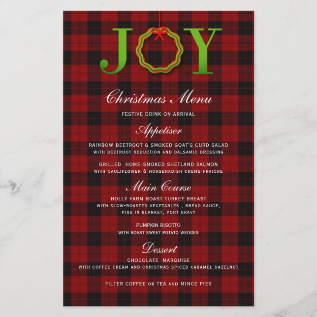 JOY TARTAN CHRISTMAS WREATH | CHRISTMAS MENU (Front)