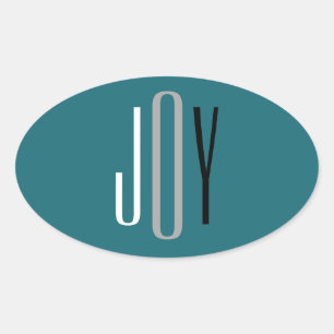 Joy Teal White Gray Black Modern Christmas Custom Oval Sticker
