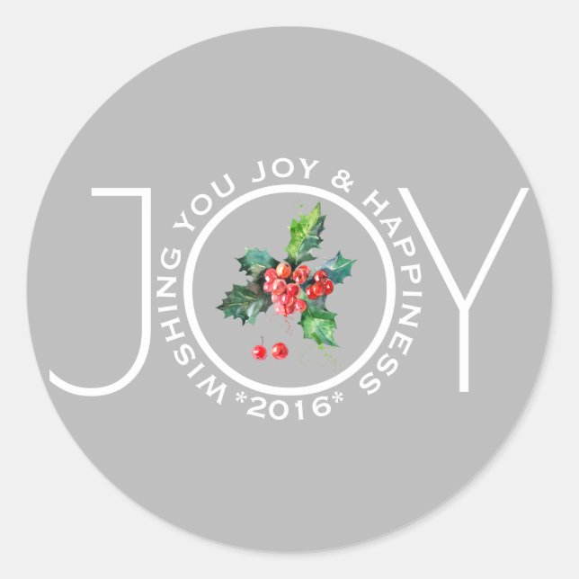 Joy Template With Mistletoe Light Gray Classic Round Sticker (Front)