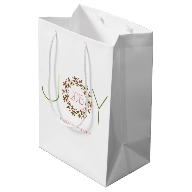 Joy Text Design With Christmas Wreath Medium Gift Bag (Back Angled)