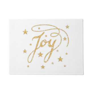 JOY Text Faux Gold Glitter Look Christmas Doormat
