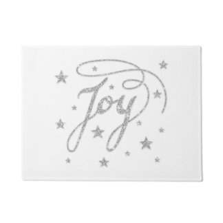 JOY Text Faux Silver Glitter Look Christmas Doormat