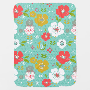 Joy Text With Colorful Christmas Flowers Swaddle Blanket