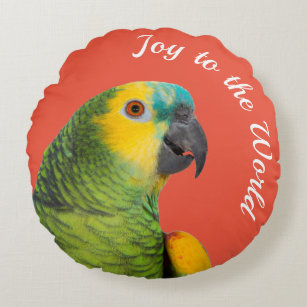 Joy the the World Amazon Parrot Round Pillow